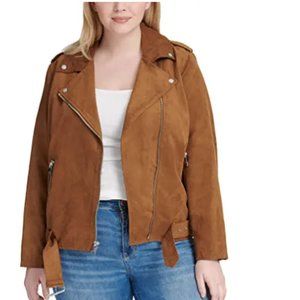 Women's Plus Size Faux Suede Motorcycle Jacket